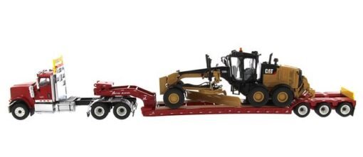 1:50 International HX520 Tandem Tractor + XL 120 Trailer, Red w/ Cat® 12M3 Motor Grader loaded including both rear boosters - Image 3